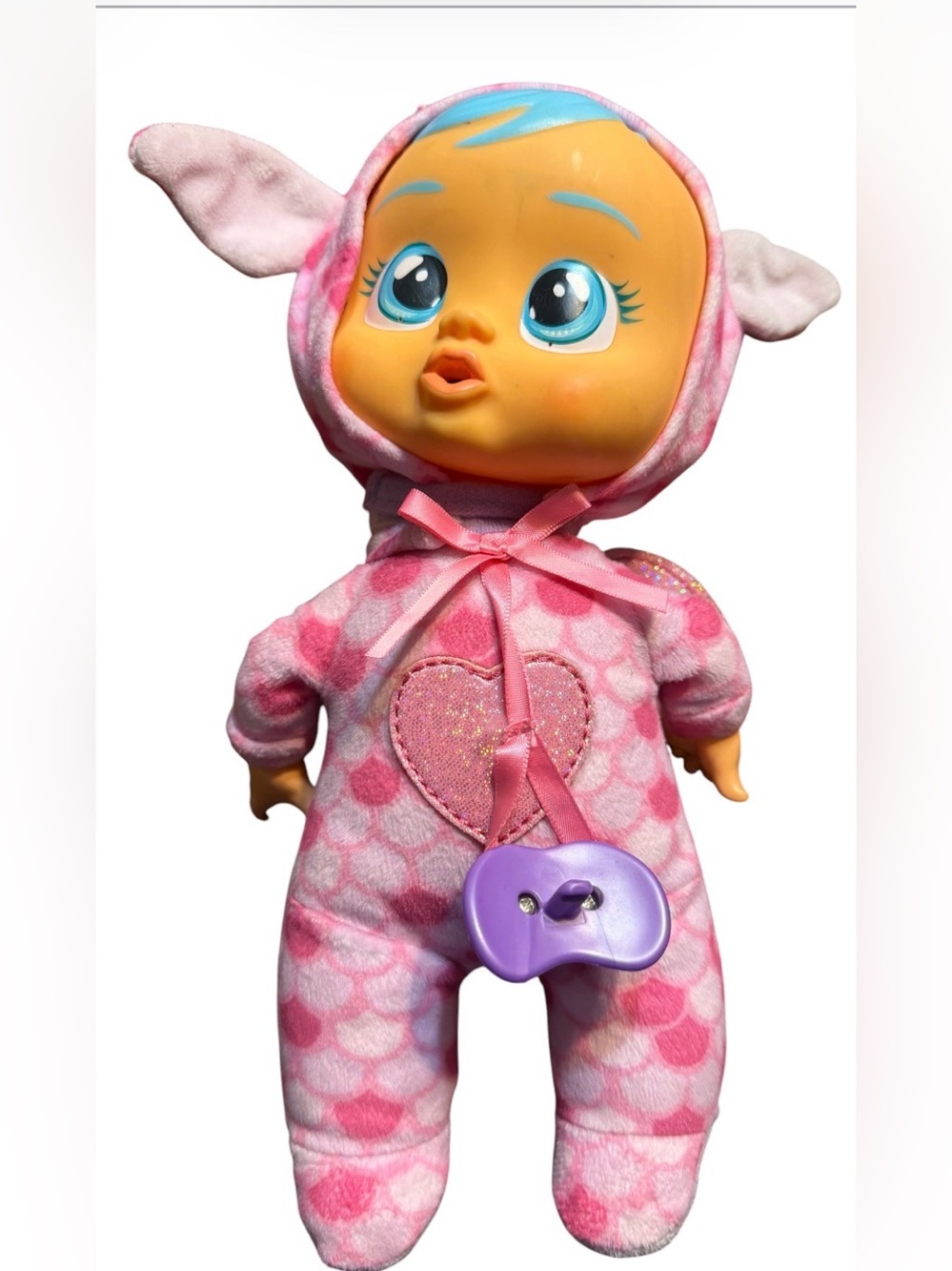 Cry Babies tiny cuddles Bruny 9” doll pink scale dragon with wings and pacifier